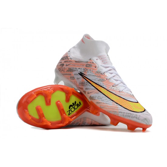 Nike Air Zoom Mercurial Superfly IX Elite FG High-top White Orange Yellow Women And Men Soccer Cleats 