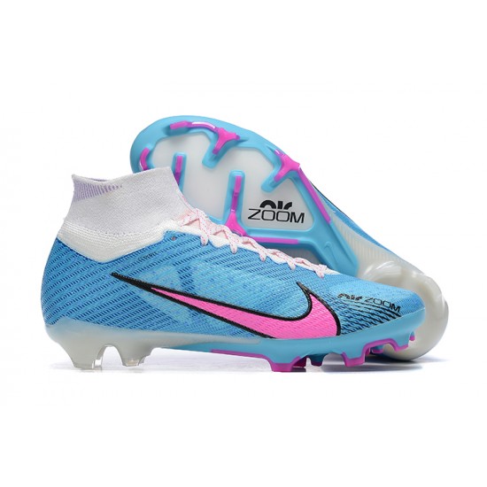 Nike Air Zoom Mercurial Superfly IX Elite FG High-top White Pink Blue Men Soccer Cleats