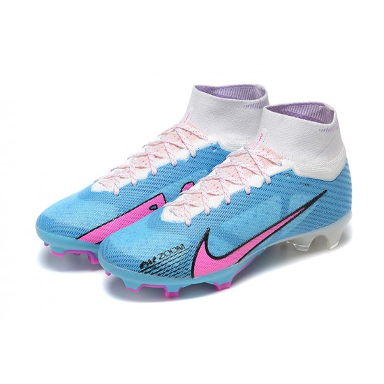 Nike Air Zoom Mercurial Superfly IX Elite FG High-top White Pink Blue Men Soccer Cleats