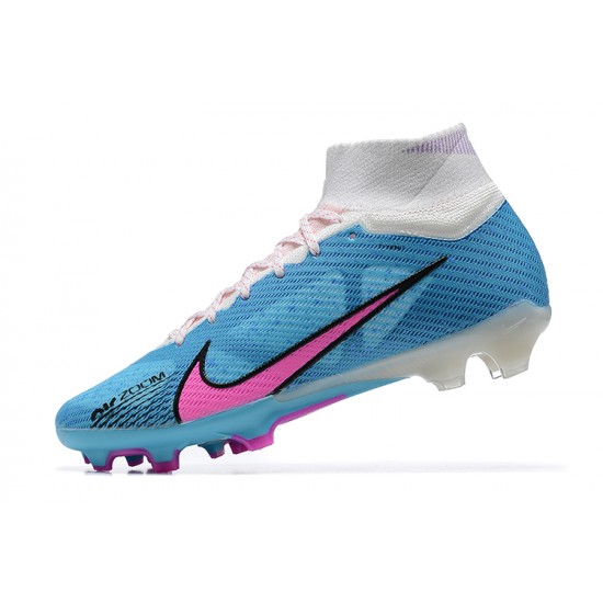 Nike Air Zoom Mercurial Superfly IX Elite FG High-top White Pink Blue Men Soccer Cleats 