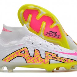 Nike Air Zoom Mercurial Superfly IX Elite FG High-top White Pink Yellow Women And Men Soccer Cleats 