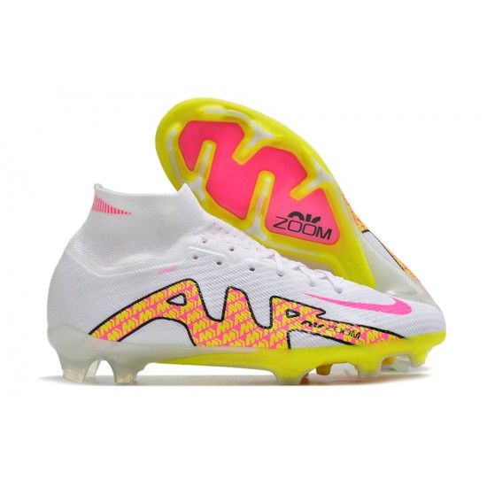 Nike Air Zoom Mercurial Superfly IX Elite FG High-top White Pink Yellow Women And Men Soccer Cleats