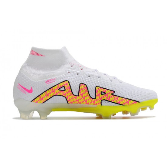 Nike Air Zoom Mercurial Superfly IX Elite FG High-top White Pink Yellow Women And Men Soccer Cleats