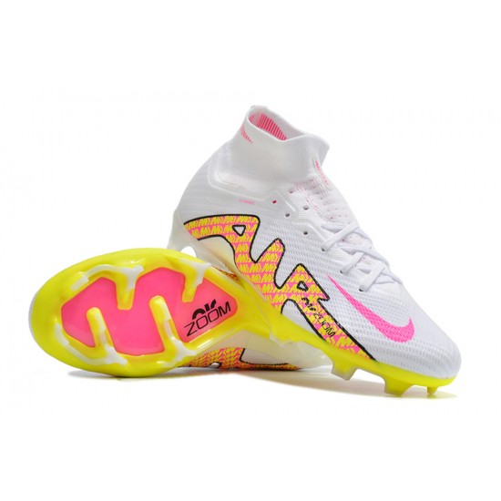 Nike Air Zoom Mercurial Superfly IX Elite FG High-top White Pink Yellow Women And Men Soccer Cleats 