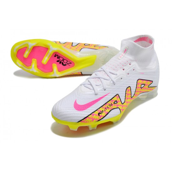 Nike Air Zoom Mercurial Superfly IX Elite FG High-top White Pink Yellow Women And Men Soccer Cleats