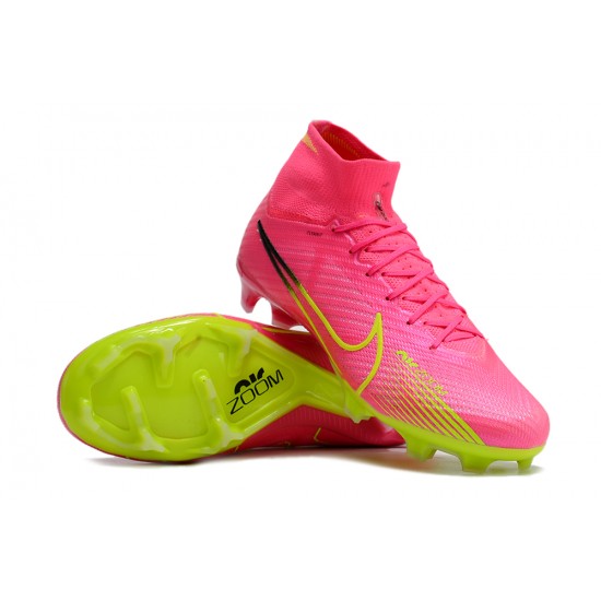 Nike Air Zoom Mercurial Superfly IX Elite FG High-top Yellow Pink Women And Men Soccer Cleats