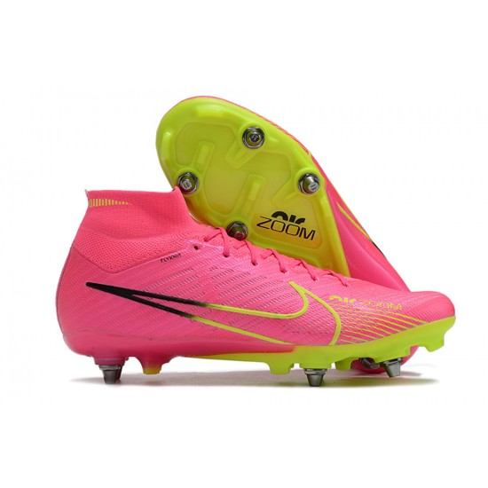 Nike Air Zoom Mercurial Superfly IX Elite SG High-top Pink Green Men Soccer Cleats