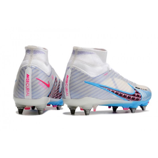 Nike Air Zoom Mercurial Superfly IX Elite SG High-top White Blue Pink Men Soccer Cleats