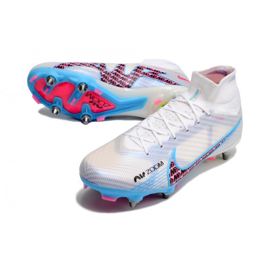 Nike Air Zoom Mercurial Superfly IX Elite SG High-top White Blue Pink Men Soccer Cleats