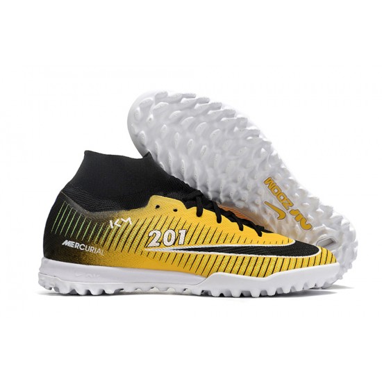 Nike Air Zoom Mercurial Superfly IX Elite TF High-top Black Yellow Women And Men Soccer Cleats