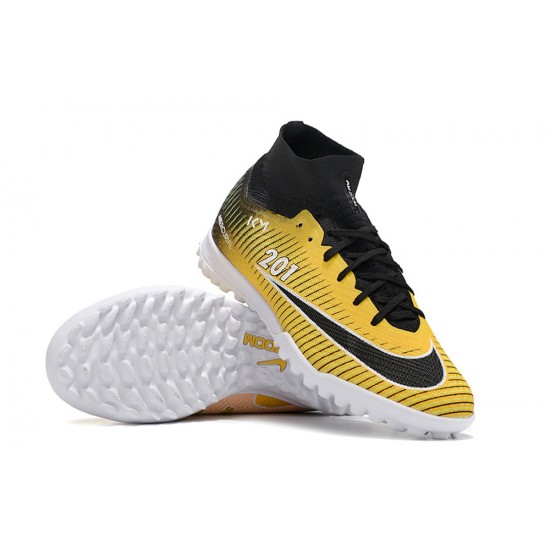 Nike Air Zoom Mercurial Superfly IX Elite TF High-top Black Yellow Women And Men Soccer Cleats