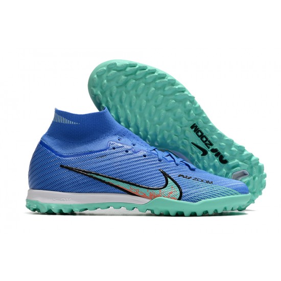 Nike Air Zoom Mercurial Superfly IX Elite TF High-top Blue Turqoise Women And Men Soccer Cleats