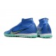 Nike Air Zoom Mercurial Superfly IX Elite TF High-top Blue Turqoise Women And Men Soccer Cleats 