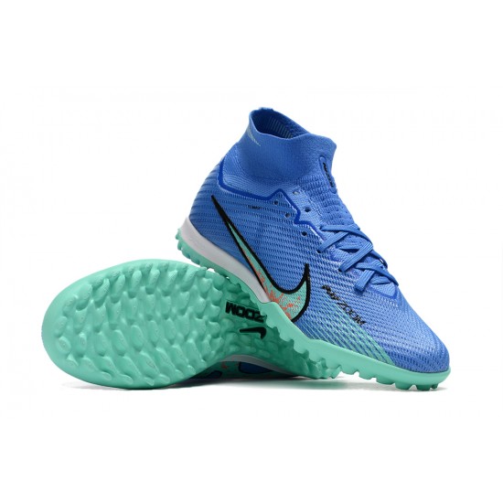 Nike Air Zoom Mercurial Superfly IX Elite TF High-top Blue Turqoise Women And Men Soccer Cleats 