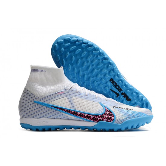 Nike Air Zoom Mercurial Superfly IX Elite TF High-top Blue White Purple Women And Men Soccer Cleats 