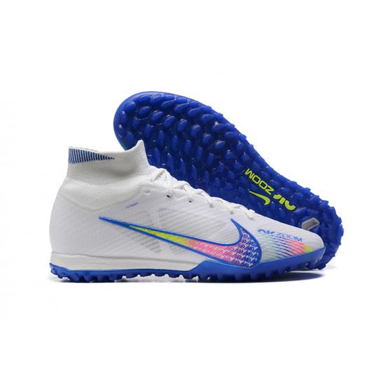 Nike Air Zoom Mercurial Superfly IX Elite TF High-top Blue White Women And Men Soccer Cleats