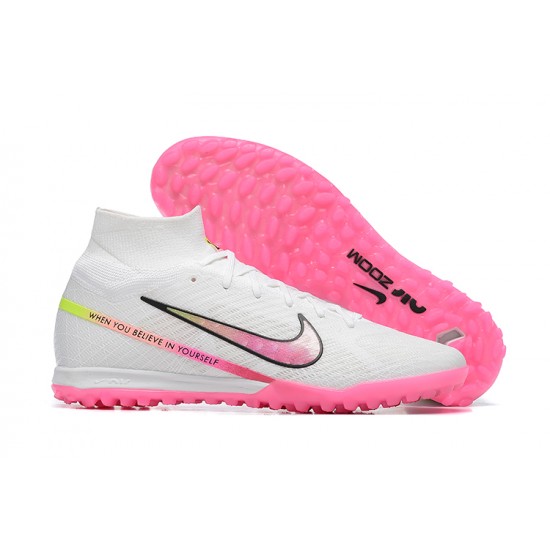 Nike Air Zoom Mercurial Superfly IX Elite TF High-top Pink White Women And Men Soccer Cleats