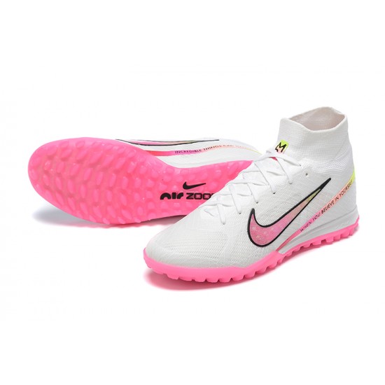 Nike Air Zoom Mercurial Superfly IX Elite TF High-top Pink White Women And Men Soccer Cleats