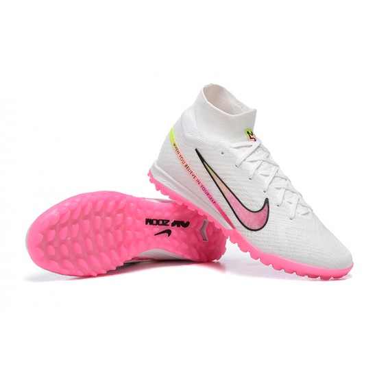 Nike Air Zoom Mercurial Superfly IX Elite TF High-top Pink White Women And Men Soccer Cleats