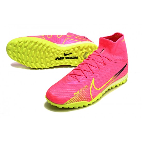 Nike Air Zoom Mercurial Superfly IX Elite TF High-top Pink Yellow Women And Men Soccer Cleats