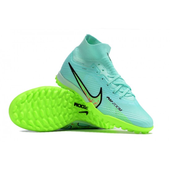 Nike Air Zoom Mercurial Superfly IX Elite TF High-top Turqoise Green Women And Men Soccer Cleats