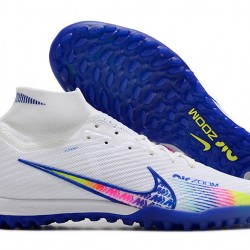 Nike Air Zoom Mercurial Superfly IX Elite TF High-top White Blue Women And Men Soccer Cleats 