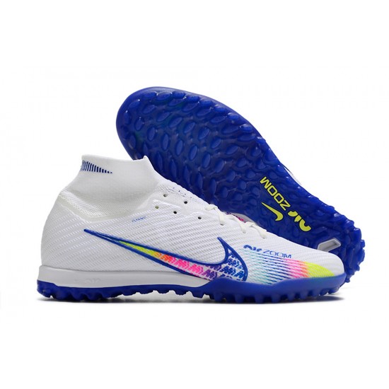 Nike Air Zoom Mercurial Superfly IX Elite TF High-top White Blue Women And Men Soccer Cleats 