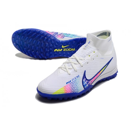 Nike Air Zoom Mercurial Superfly IX Elite TF High-top White Blue Women And Men Soccer Cleats