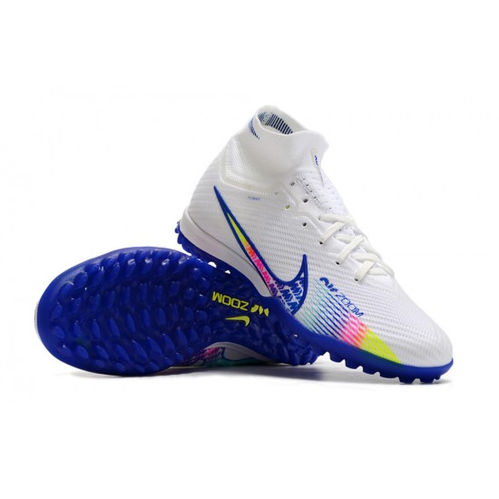 Nike Air Zoom Mercurial Superfly IX Elite TF High-top White Blue Women And Men Soccer Cleats 