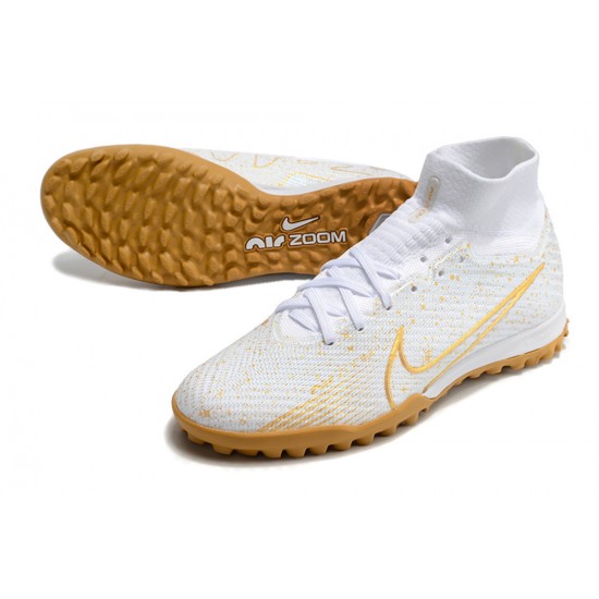 Nike Air Zoom Mercurial Superfly IX Elite TF High-top White Brown Women And Men Soccer Cleats