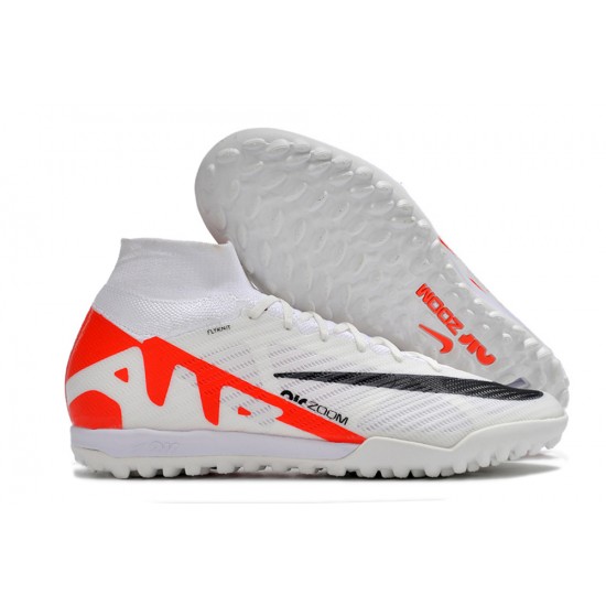 Nike Air Zoom Mercurial Superfly IX Elite TF High-top White Red Black Women And Men Soccer Cleats