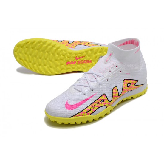 Nike Air Zoom Mercurial Superfly IX Elite TF High-top White Yellow Women And Men Soccer Cleats