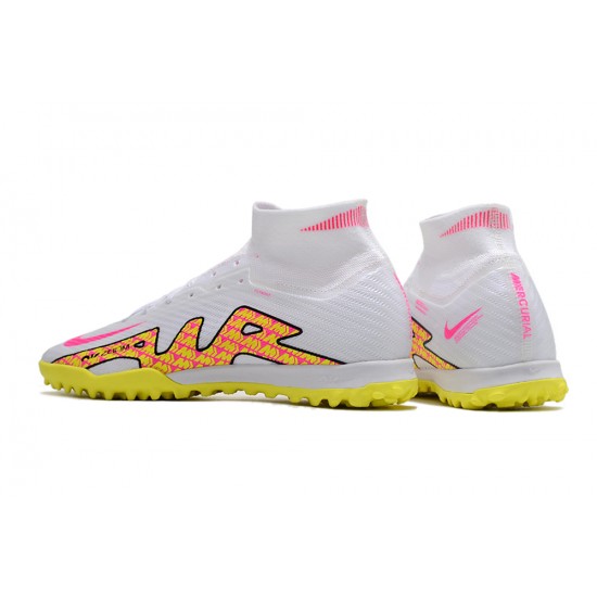 Nike Air Zoom Mercurial Superfly IX Elite TF High-top White Yellow Women And Men Soccer Cleats