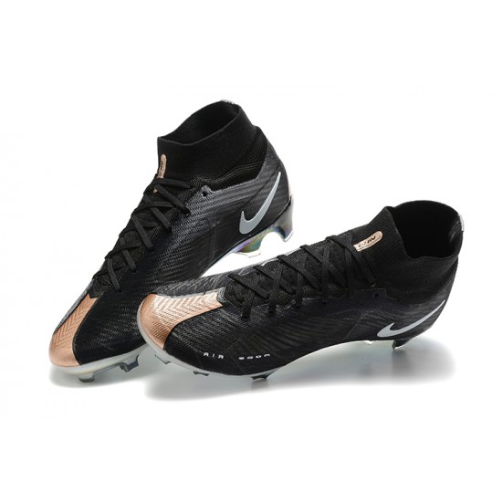 Nike Air Zoom Mercurial Superfly Ix Elite Fg Black Gold White For Men High-top Football Cleats 