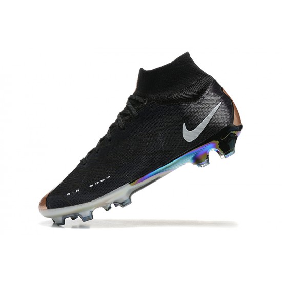 Nike Air Zoom Mercurial Superfly Ix Elite Fg Black Gold White For Men High-top Football Cleats 