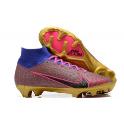 Nike Air Zoom Mercurial Superfly Ix Elite Fg Blue Gold Pink For Men High-top Football Cleats 