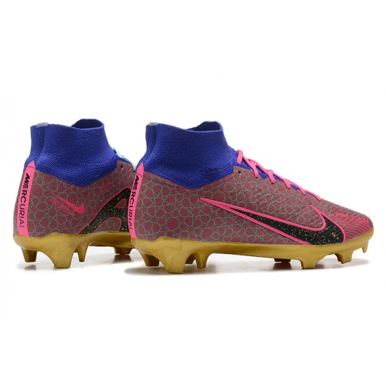 Nike Air Zoom Mercurial Superfly Ix Elite Fg Blue Gold Pink For Men High-top Football Cleats 