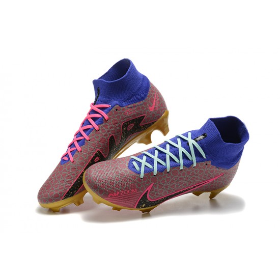 Nike Air Zoom Mercurial Superfly Ix Elite Fg Blue Gold Pink For Men High-top Football Cleats 