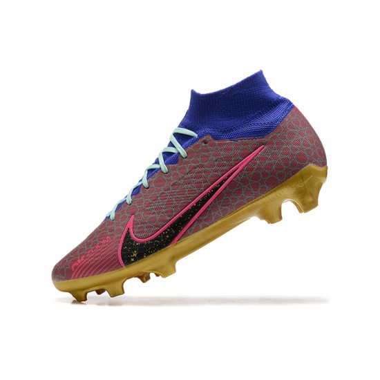 Nike Air Zoom Mercurial Superfly Ix Elite Fg Blue Gold Pink For Men High-top Football Cleats