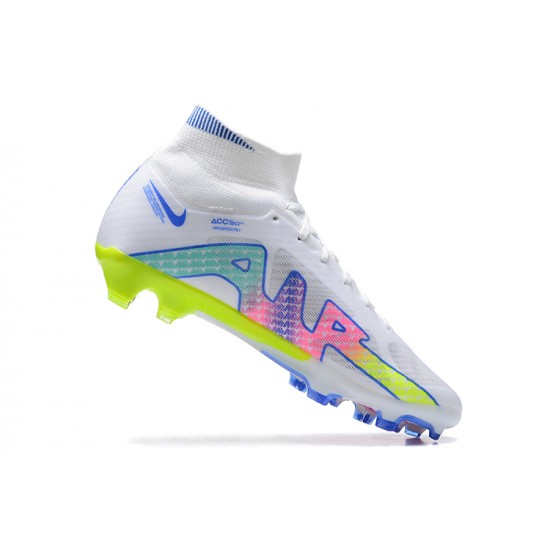 Nike Air Zoom Mercurial Superfly Ix Elite Fg Blue White Yellow Green For Men High-top Football Cleats 