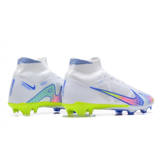 Nike Air Zoom Mercurial Superfly Ix Elite Fg Blue White Yellow Green For Men High-top Football Cleats 