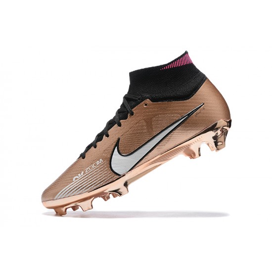 Nike Air Zoom Mercurial Superfly Ix Elite Fg Gold Black For Men High-top Football Cleats 