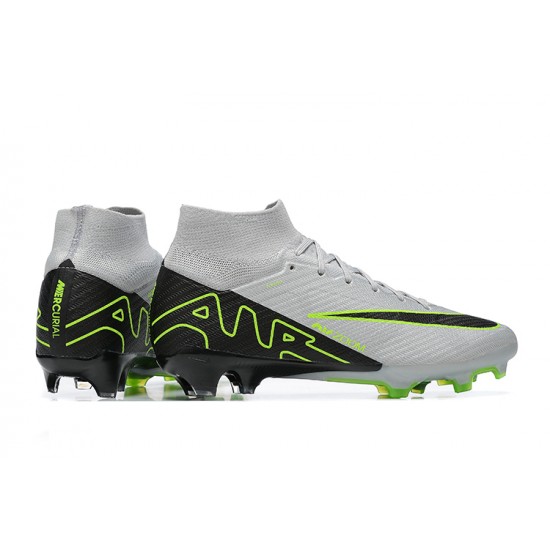 Nike Air Zoom Mercurial Superfly Ix Elite Fg Gray Black Green For Men High-top Football Cleats 