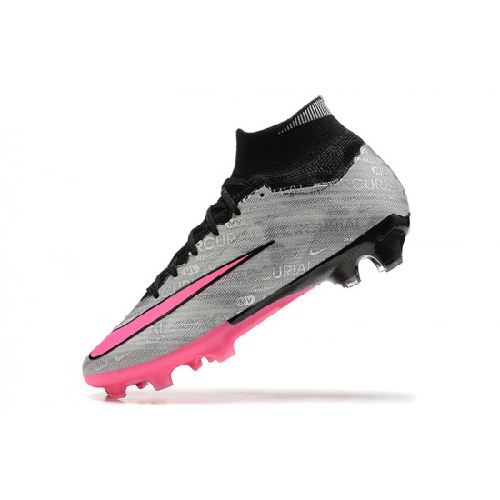 Nike Air Zoom Mercurial Superfly Ix Elite Fg Gray Pink Black For Men High-top Football Cleats 