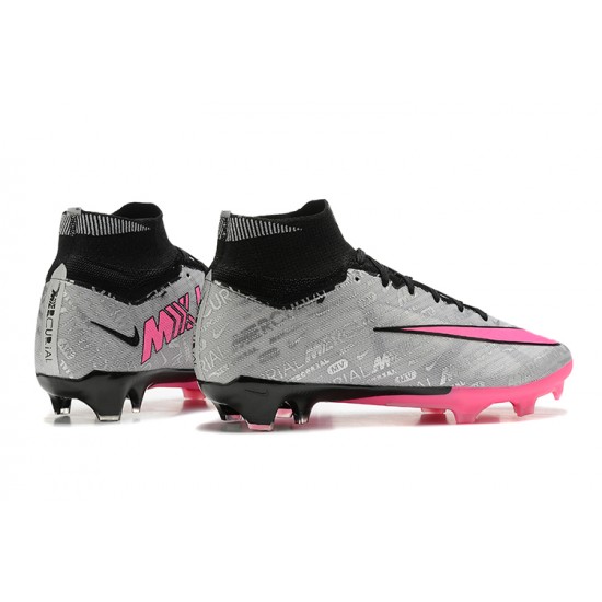Nike Air Zoom Mercurial Superfly Ix Elite Fg Gray Pink Black For Men High-top Football Cleats 