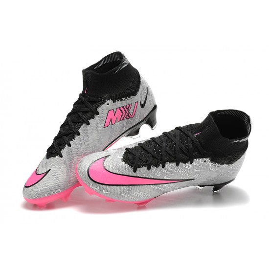 Nike Air Zoom Mercurial Superfly Ix Elite Fg Gray Pink Black For Men High-top Football Cleats 