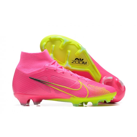 Nike Air Zoom Mercurial Superfly Ix Elite Fg Pink Yellow Black For Men High-top Football Cleats 