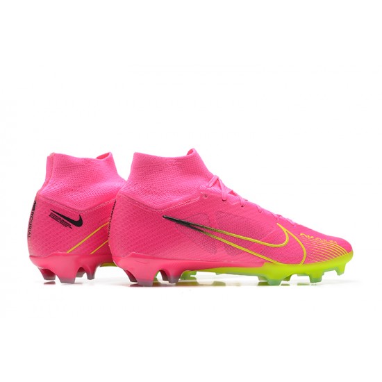 Nike Air Zoom Mercurial Superfly Ix Elite Fg Pink Yellow Black For Men High-top Football Cleats