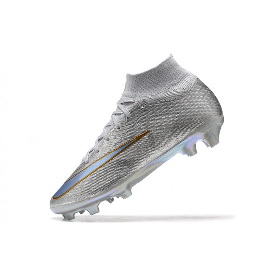 Nike Air Zoom Mercurial Superfly Ix Elite Fg Silver For Men High-top Football Cleats 