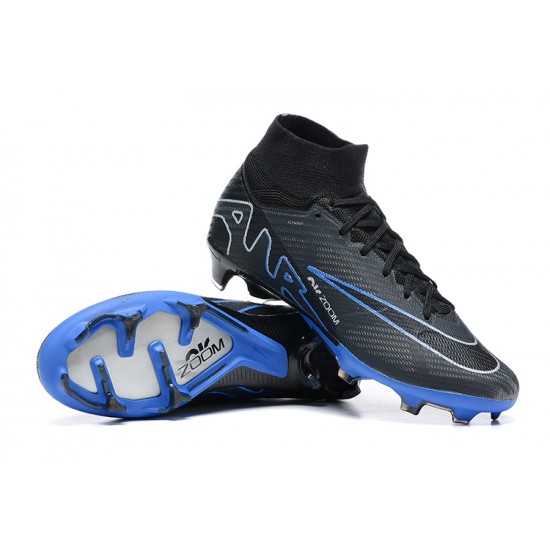 Nike Air Zoom Mercurial Superfly Ix Elite Fg White Blue Black For Men High-top Football Cleats 